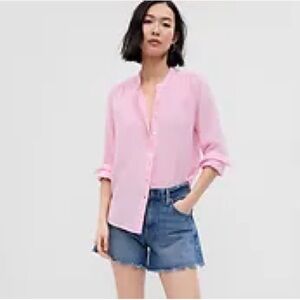 Gap Crinkle Gauze button down shirt, Pink, M Tall